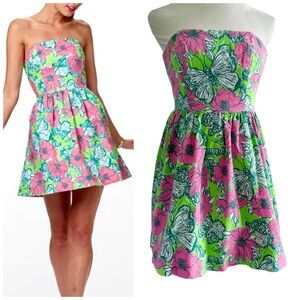 Lilly Pulitzer Lottie New Green Bloomin Cacoonin Floral Strapless Dress 00 EUC